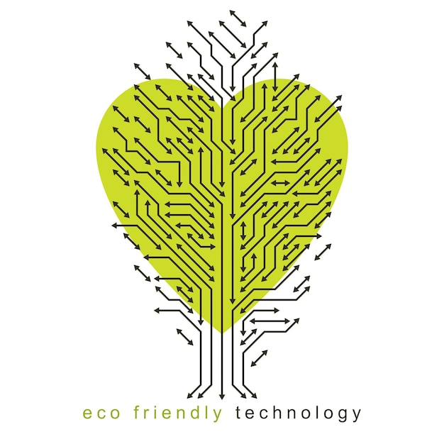 Illustrazione vettoriale di un albero futuristico a forma di cuore, tecnologia e design concettuale della scienza. concetto di conservazione dell'ecologia.
