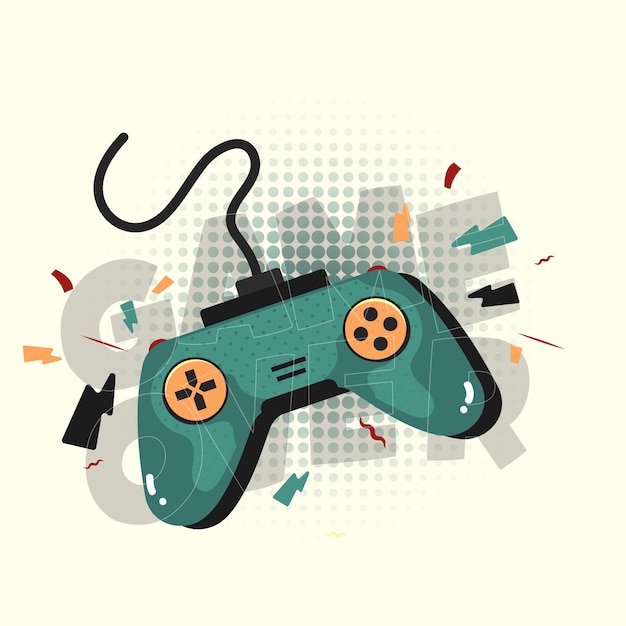 Vector vector illustration of a game stick with the word game over