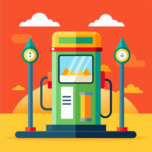 Vector vector illustration of gas station with petrol pump