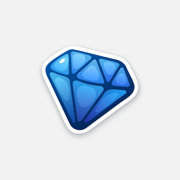 Vector illustration Gemstone blue diamond Sticker in cartoon style with contour