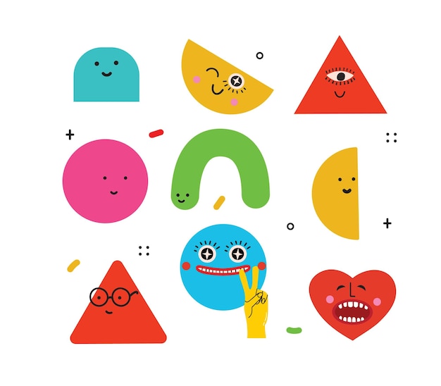 Vector illustration of geometric character shapes with face emotions cute colorful shape for children education