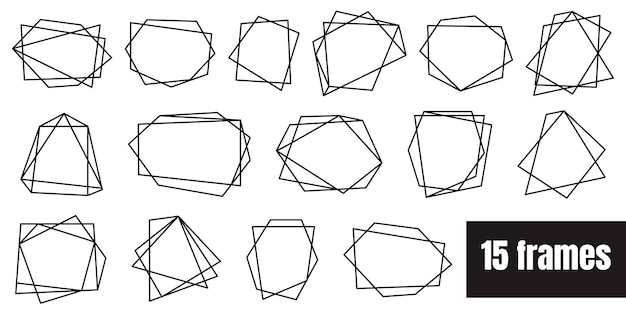Vector illustration geometric polygonal black linear frame set cristal shapes for design greeting cards