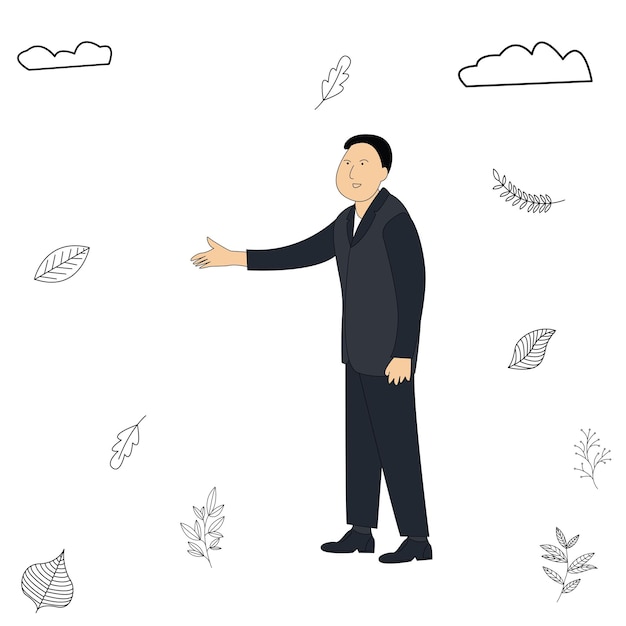 Vettore illustrazione vettoriale del gesto di un uomo d'affari che vuole stringere la mano