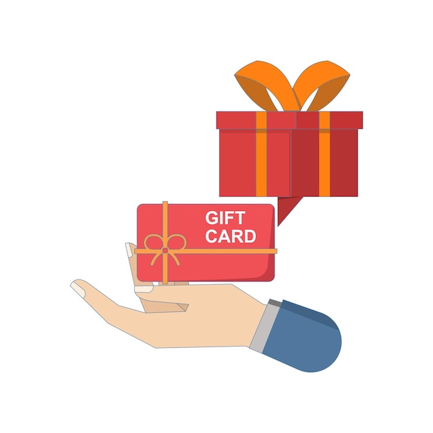 vector illustration of gift card concept with hand and gift card