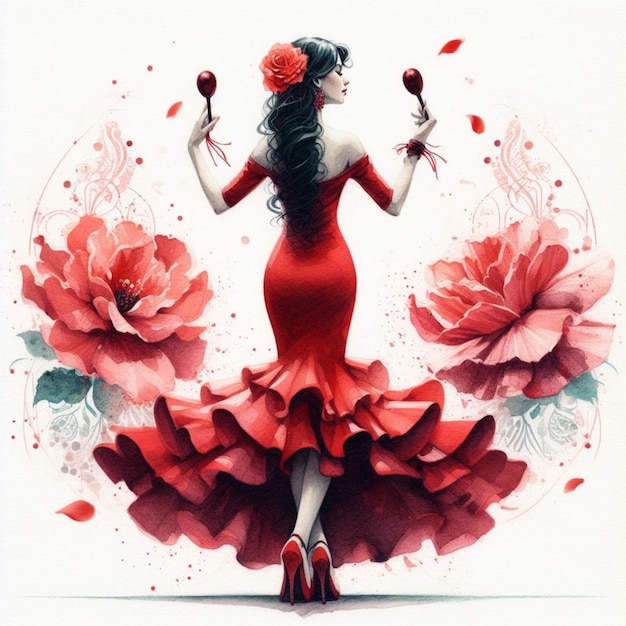 vector illustration girl dancing flamenco