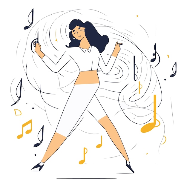 Vector vector illustration of a girl dancing on a white background with notes