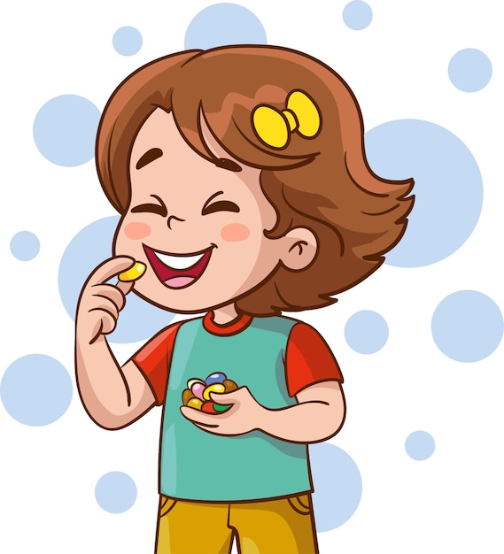 Vector illustration of girl eating candy