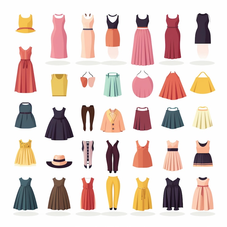 Vector vector illustration girl fashion collection apparel set cartoon clothes clothing dress gr