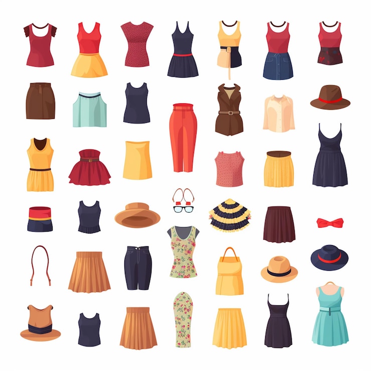 Vector vector illustration girl fashion collection apparel set cartoon clothes clothing dress gr