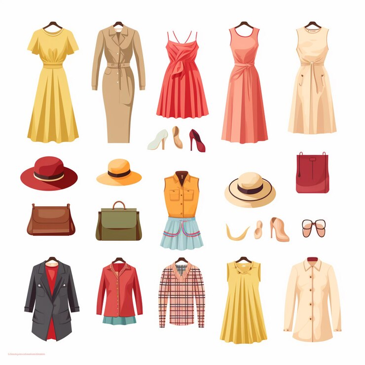 Vector vector illustration girl fashion collection apparel set cartoon clothes clothing dress gr