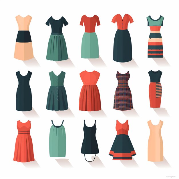 Illustrazione vettoriale ragazza collezione di moda abbigliamento set vestiti cartoni animati abbigliamento vestito gr