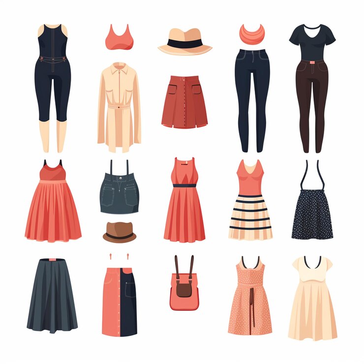 Vector vector illustration girl fashion collection apparel set cartoon clothes clothing dress gr