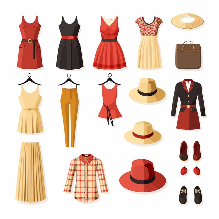 Vector vector illustration girl fashion collection apparel set cartoon clothes clothing dress gr