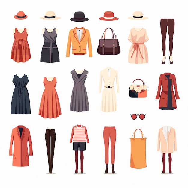 Вектор Векторная иллюстрация девушка коллекция моды одежда набор мультфильмов одежда одежда платье gr