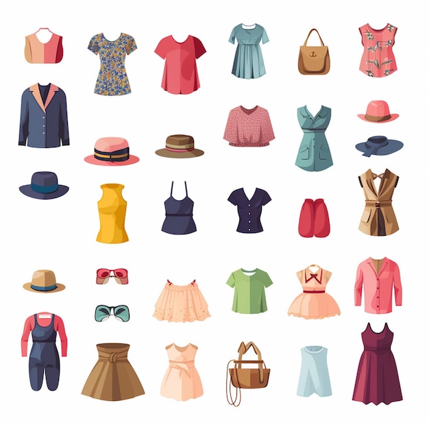 vector illustration girl fashion collection apparel set cartoon clothes clothing dress gr