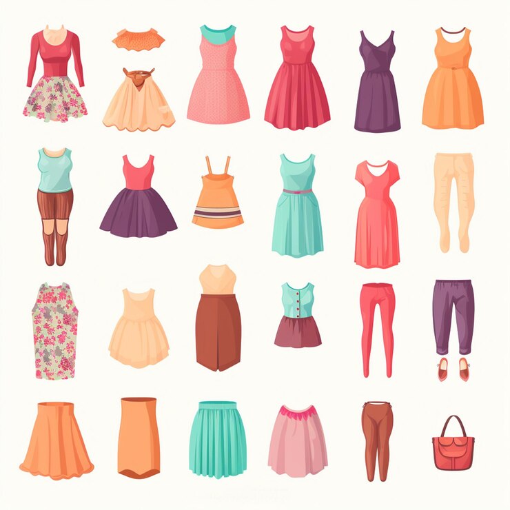 Vector vector illustration girl fashion collection apparel set cartoon clothes clothing dress gr