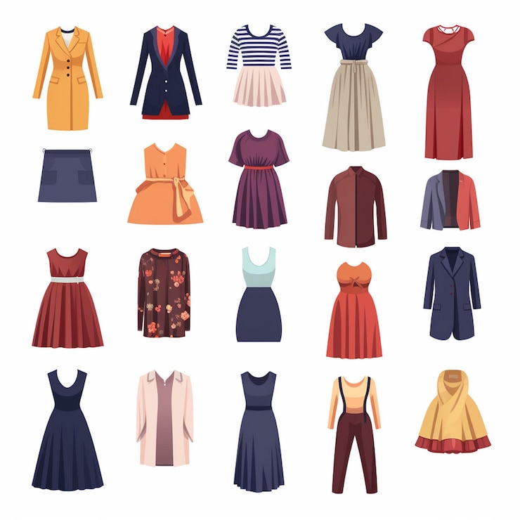 Vector vector illustration girl fashion collection apparel set cartoon clothes clothing dress gr