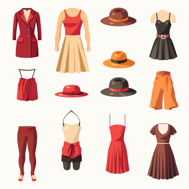 Вектор Векторная иллюстрация девушка коллекция моды одежда набор мультфильмов одежда одежда платье gr