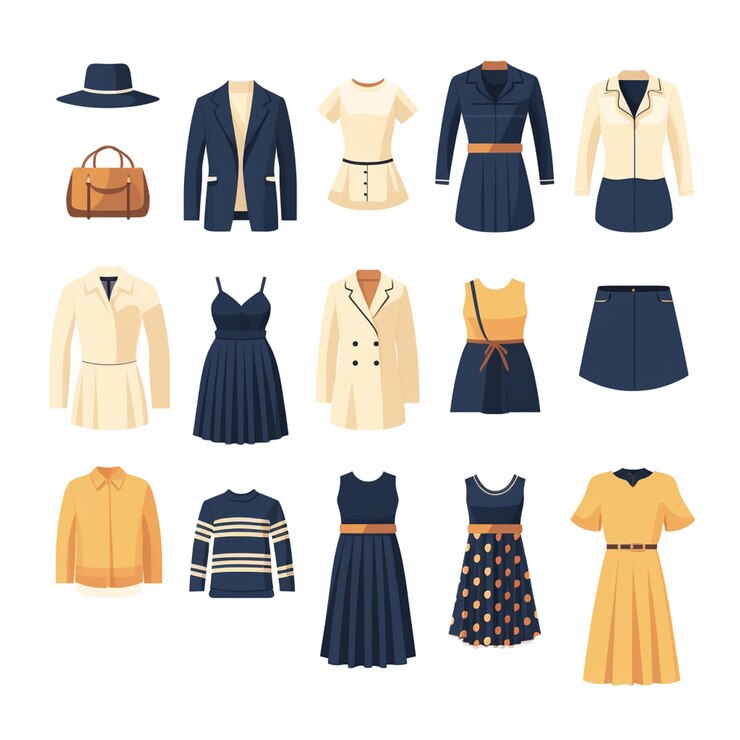Vector ベクトルイラスト 女の子 ファッション コレクション アパレル セット カートゥーン 服 服装 服装