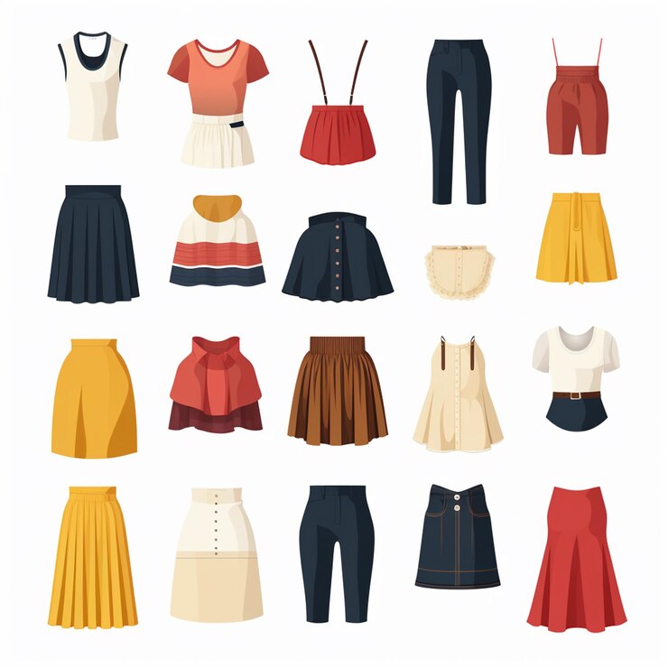 Vector vector illustration girl fashion collection apparel set cartoon clothes clothing dress gr