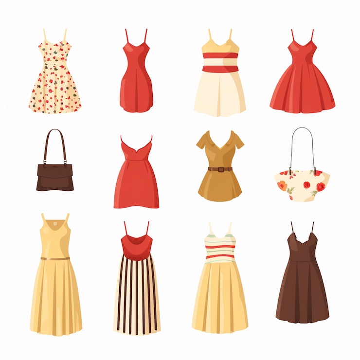 Vector vector illustration girl fashion collection apparel set cartoon clothes clothing dress gr