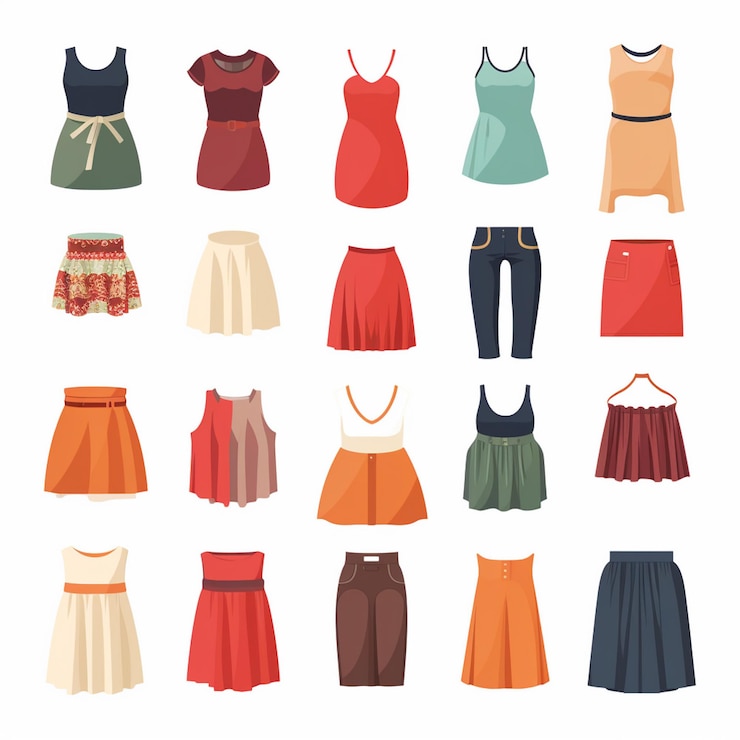 Vector vector illustration girl fashion collection apparel set cartoon clothes clothing dress gr