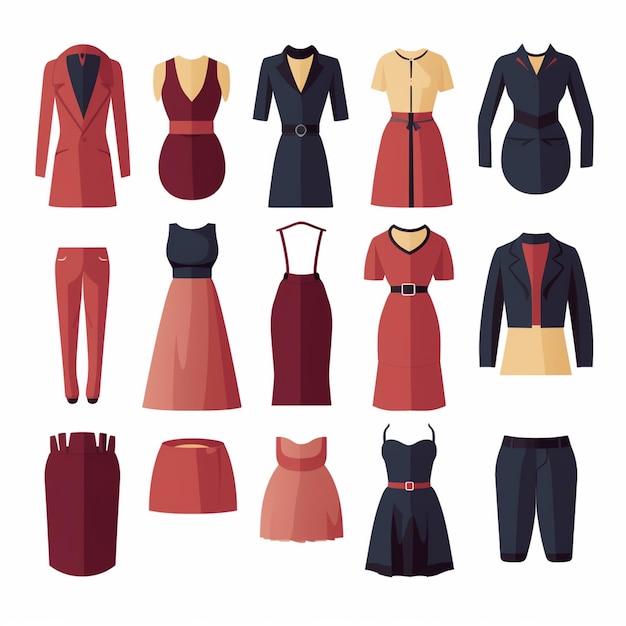 Vettore illustrazione vettoriale ragazza collezione di moda abbigliamento set vestiti cartoni animati abbigliamento vestito gr