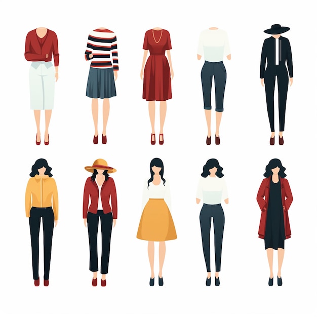Векторная иллюстрация девушка коллекция моды одежда набор мультфильмов одежда одежда платье gr