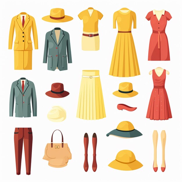 Illustrazione vettoriale ragazza collezione di moda abbigliamento set vestiti cartoni animati abbigliamento vestito gr