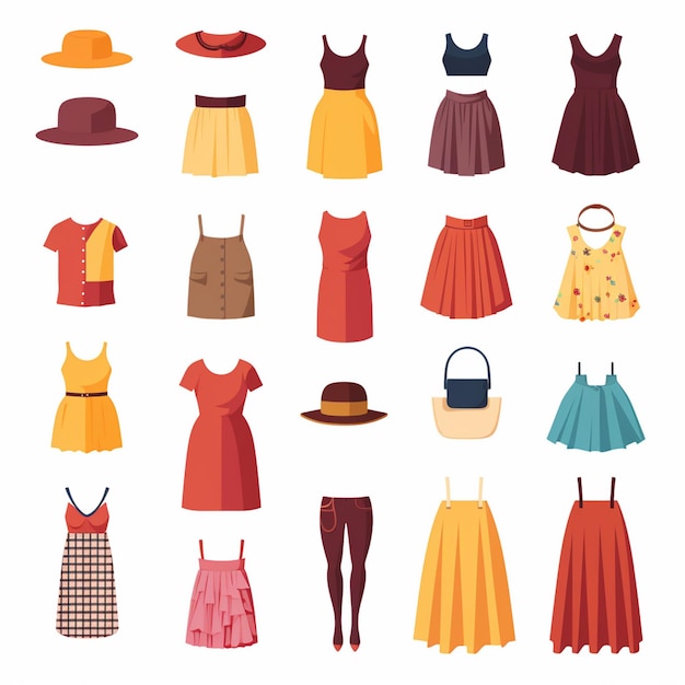 ベクトルイラスト 女の子 ファッション コレクション アパレル セット カートゥーン 服 服装 服装