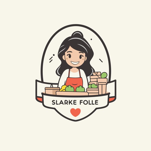 Vector illustration of a girl holding a box of fruits and vegetables