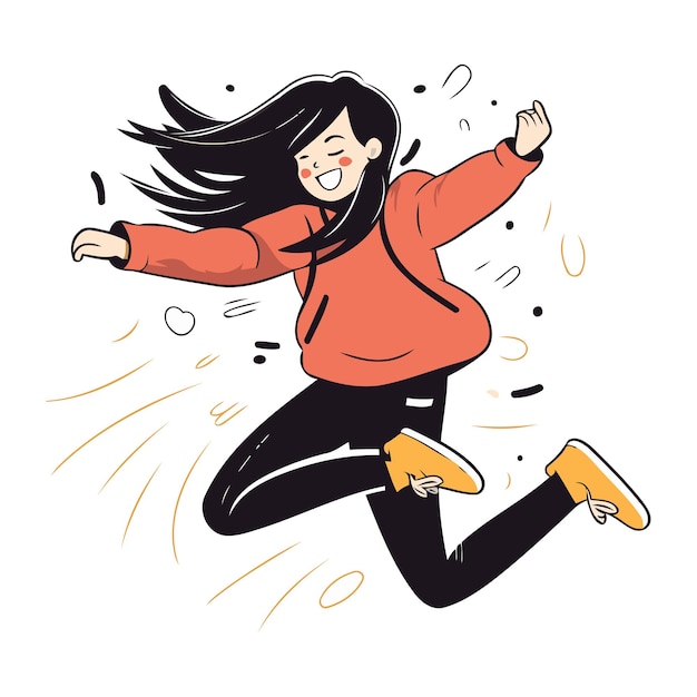 Vettore illustrazione vettoriale di una ragazza che salta in aria una ragazza felice che salta