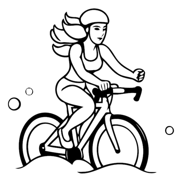 Illustrazione vettoriale di una ragazza che va in bicicletta sull'acqua stile di vita sano