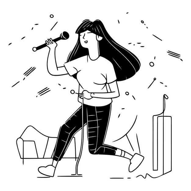 Vector vector illustration of a girl singing in a karaoke club