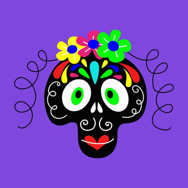 Vector illustration of a girl skull decorated with flowers for conceptual designs of day of the dead...