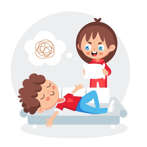 Vector illustration of a girl and a sleeping guy in a cute cartoon style