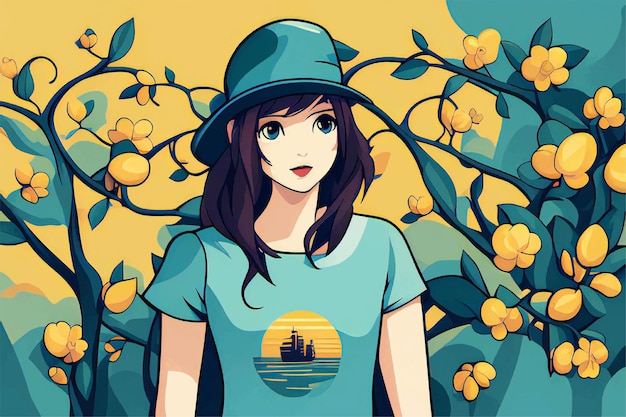 Vector Illustration of Girl on spring