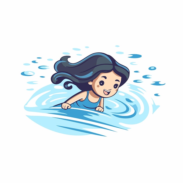 プールで泳いでいる女の子のベクトルイラスト