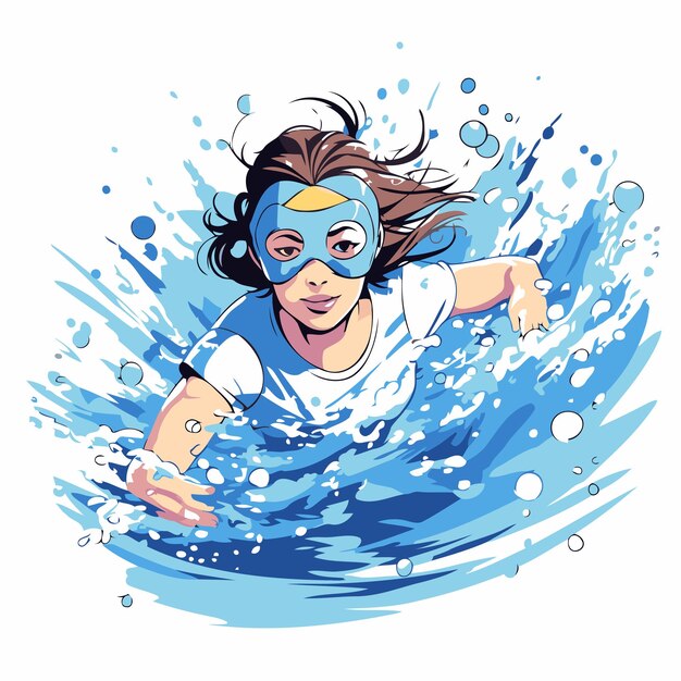 Vector vector illustration of a girl swimming in a pool with splashes of water