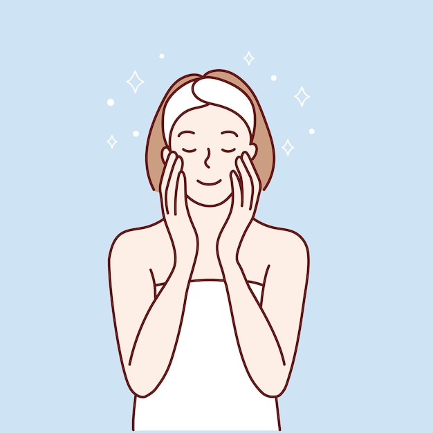 vector illustration girl takes care of facial skin