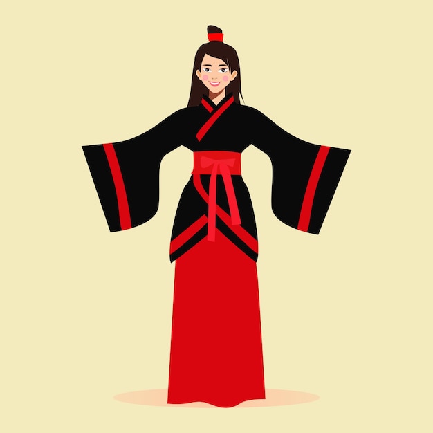 전통 hanfu 의상을 입은 소녀의 벡터 일러스트 레이 션