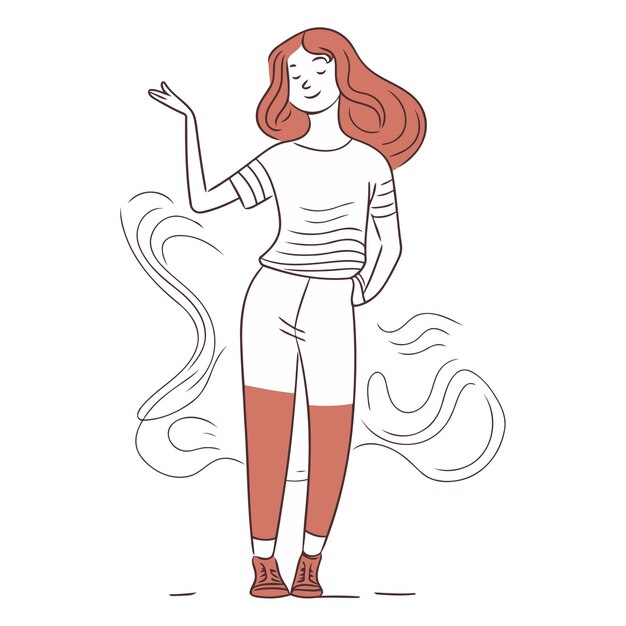 Vector illustration of a girl in a white Tshirt and shorts