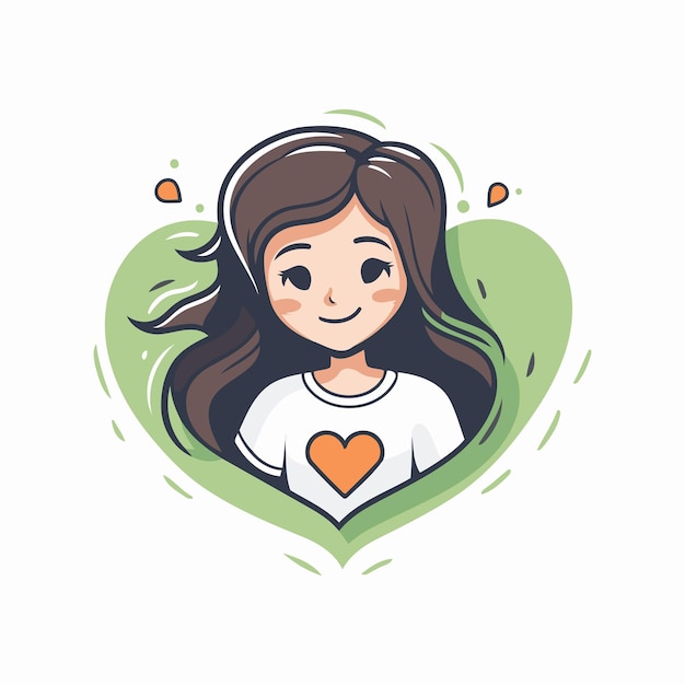 Vector illustration of a girl in a white Tshirt with a heart in her hands