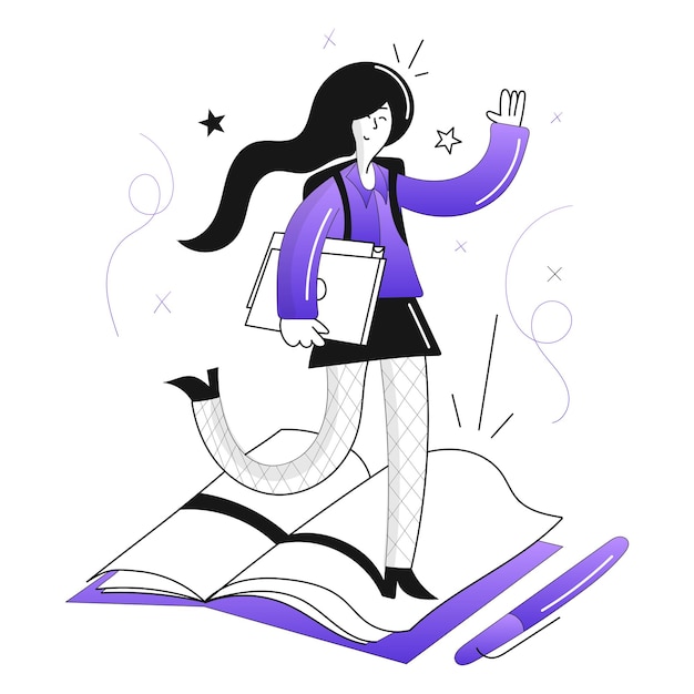 Векторная иллюстрация девушки с книгой и ручкой