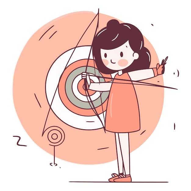 Vettore illustrazione vettoriale di una ragazza con l'arco e la freccia nel bersaglio