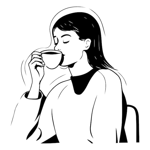 Vector vector illustration of a girl with a cup of coffee in her hands