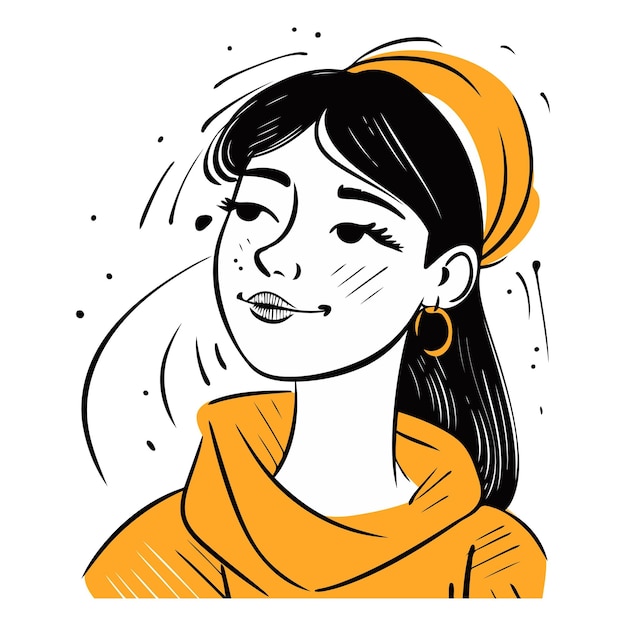 Vector illustration of a girl with a headache in a yellow coat