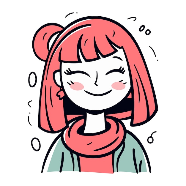 Vector illustration of a girl with pink hair and a red scarf