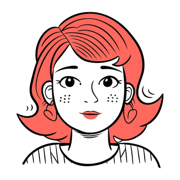 Vector vector illustration of a girl with red hair and freckles