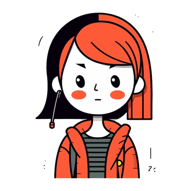 Vector illustration of a girl with red hair wearing a hoodie